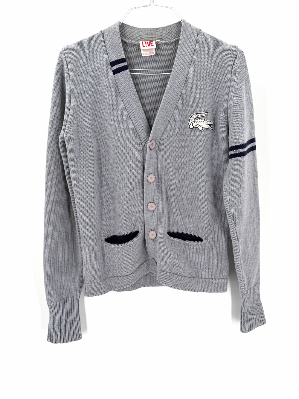 Lacoste Live varsity gray button front patch preppy feminine casual cardigan - Picture 2 of 6